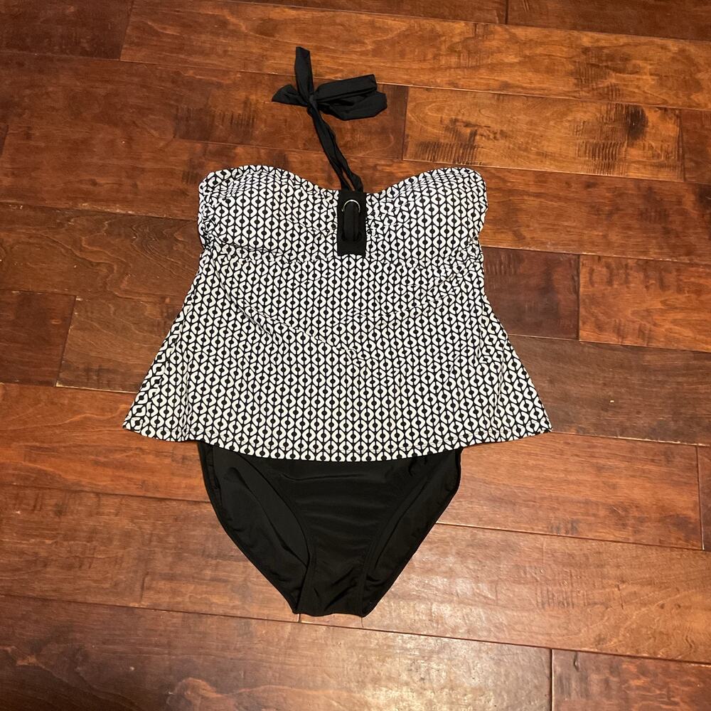 Aqua Marine Black & White One Piece Swimsuit Tummy Camouflage Sz 14